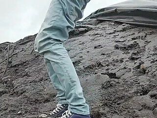 Dirty Twink with Dildo and Sneakers in the Mud