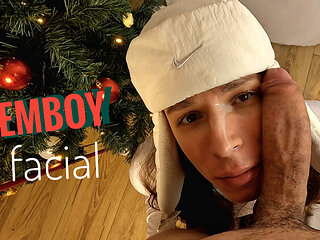 Femboy get facial on his cute face