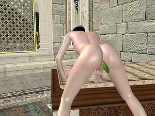 Beautiful Shemale Inserts Cucumber in Ass 3D Cartoon Hentai