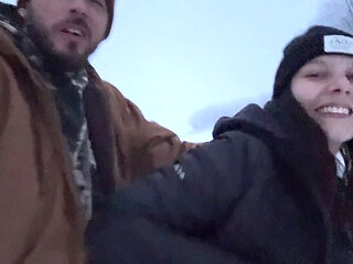 Outdoor Girl Almost Caught Getting Dick Hard in the Snow