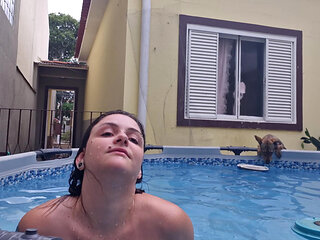 Your naked slut neighbor showing off in the pool for you