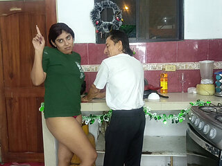 Stepfather fucks his big-assed stepdaughter in the kitchen