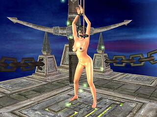 Animated 3D Cartoon Porn - A beautiful girl masturbating with bottle while her hands are tied in a temple