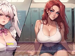 Anime redhead shows off while riding a BBC dildo in the shadows