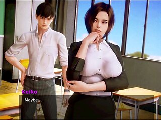 Waifu Academy experience with a hot brunette teacher and some first-time action