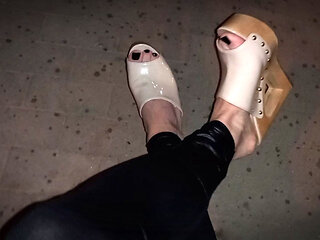 platofrm mules and leggings - public crossdressing
