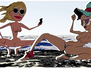 B On The Beach With Car Toon