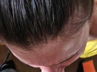 Real Russian couple's blowjob, cum on ass and after blowjob washing