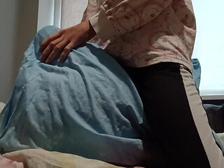 Super Skinny Girl Rubs Her Pussy on a Pillow and Cums Quickly so Her Parents Don't Catch Her