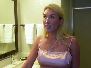 Busty blonde woman is doing it with a bald dude