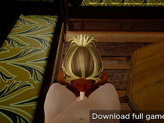 Hot black blonde woman with big tits and big ass sucks a white cock on her knees - (You can download full game in bio)