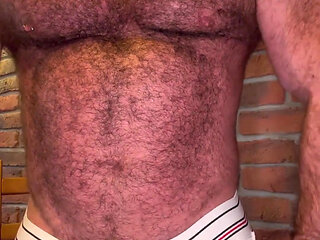 Muscle Gay Bear Winter Wank - Cock Ring Stroking & Big Balls Cumshot