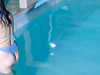 Caught in the Act! Two Brunettes Caught Masturbating in the Condo's Pool