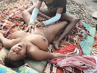 Desi housewife outdoor oil massage handjob with big tits and big nipples