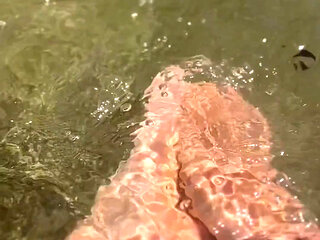 Refreshing Summer Day. Femboy Semi Naked in the Middle of the Lake, Alone and Hot