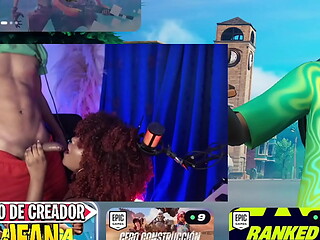my stepsister interrupts me while I was playing fortnite live, to have hard sex