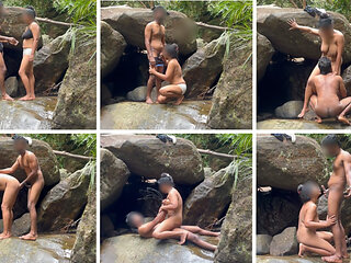 Risky outdoor sex _big naturaltits milf and boyfriend quick sex in the waterfall