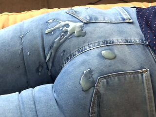 I wake up very excited and masturbate looking at my driver's huge cock getting big cumshot on my jeans