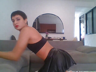 Shemale provokes with her big open ass and masturbates fisting anal orgasm cum