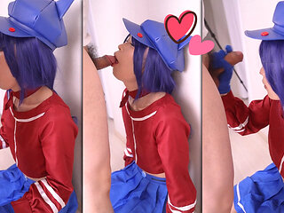 Handjob Blowjob with MiSide Cappie Cosplayer, Asian Hentai Shemale Femboy Trans Cosplay 13