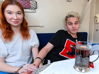 VIP4K. Young redhead does anal for a strangers attention in the train