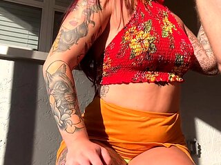 Amateur redhead masturbates then gives a blowjob