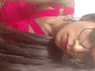 Indian shemale solo Cumming in red stockings and eating own jizz