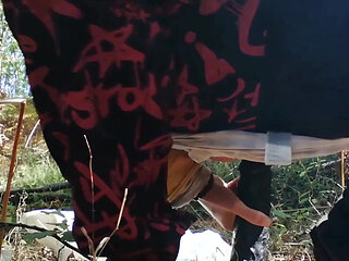 Guy with his tight ass in outdoor having anal pleasure