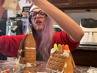 73 Giantess in 8-inch Heels Decorates a Gingerbread Village