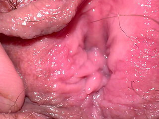 Closeup hairy wet pussy after cum