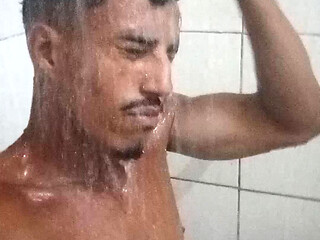 Brazilian Brunette 16cm Thick in the Shower - Hairy Hard Cock Taking a Hot Shower