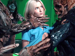 Skinny mortician gets fucked by a couple of demons