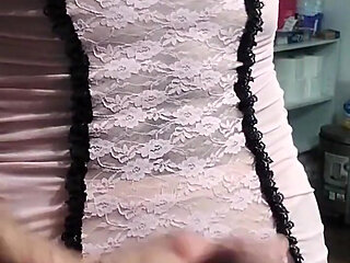 Cdmichelle Wearing White Sexy Lingerie Playing with Cock Until Huge Cum Load