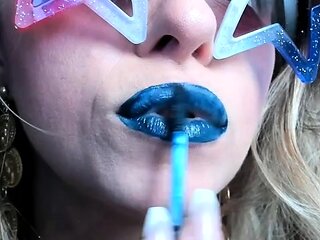 Petite Mercy - Blue Lipstick Blowing Bubbles