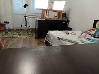 Sexy Wife Workout at Home Naked. Sexy Brunette Tries on Pantyhose