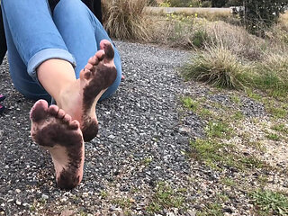 Dirty Feet Soles Walking and Teasing