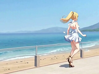 Blonde Mini Dress Slut: Public Pier Ass &amp_ Tit Flash   Loud Masturbation AI Generated