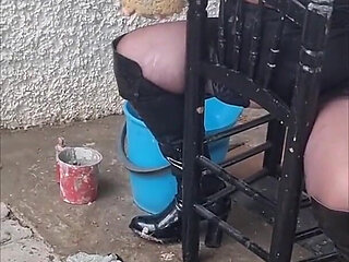 Set021 Tits Out and Bound with Straps Washing Mud off with Soap