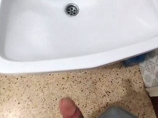 I masturbate in my cousin's washing machine while I squeeze milk from my adorable cock