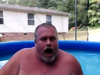Bearded Daddy Plays Naked by the Pool