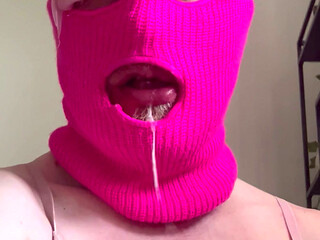 FIRST VIDEO - Crossdresser deepthroats double dildo she gags and drools a lot