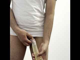 Pissing in a condom filling a condom at office compilation