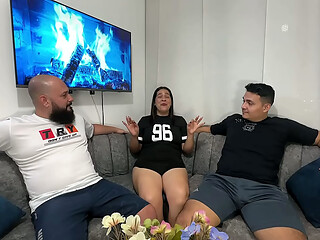 The podcast gets out of control with a beautiful milf with big tits and a huge ass_ we end up having a very hot threesome.