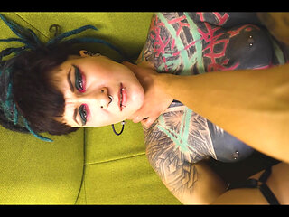 Tattooed Alt Teen Deepthroats & Gets Face Fucked POV by Her Punk BF - Sloppy BJ to Facial Cumshot