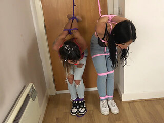 Carmen and Tatti's Tight Ballgags & Drooling Torment: Elbow Bound Strappado Nightmare!