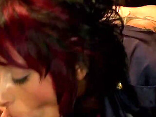 Filthy Brunette Blows in Bathroom Gangbang and Gets Facial Cum