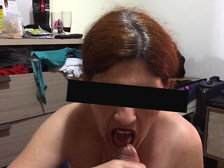 Redhead Wife Jerks off and Receives Cum Cum in Mouth