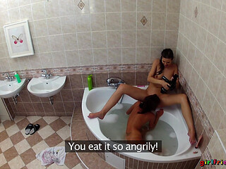 Girlfriends XXX - Lesbians Wash Each Other's Wet Pussies in the Bathtub