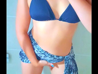 Beautiful Tanned Latina Girl'_s take a shower after beach