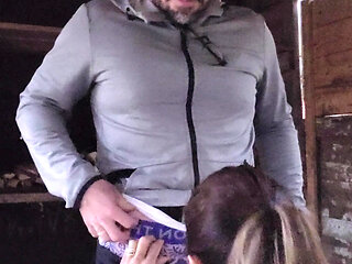 Fucking my wife outside while she is chopping fire wood